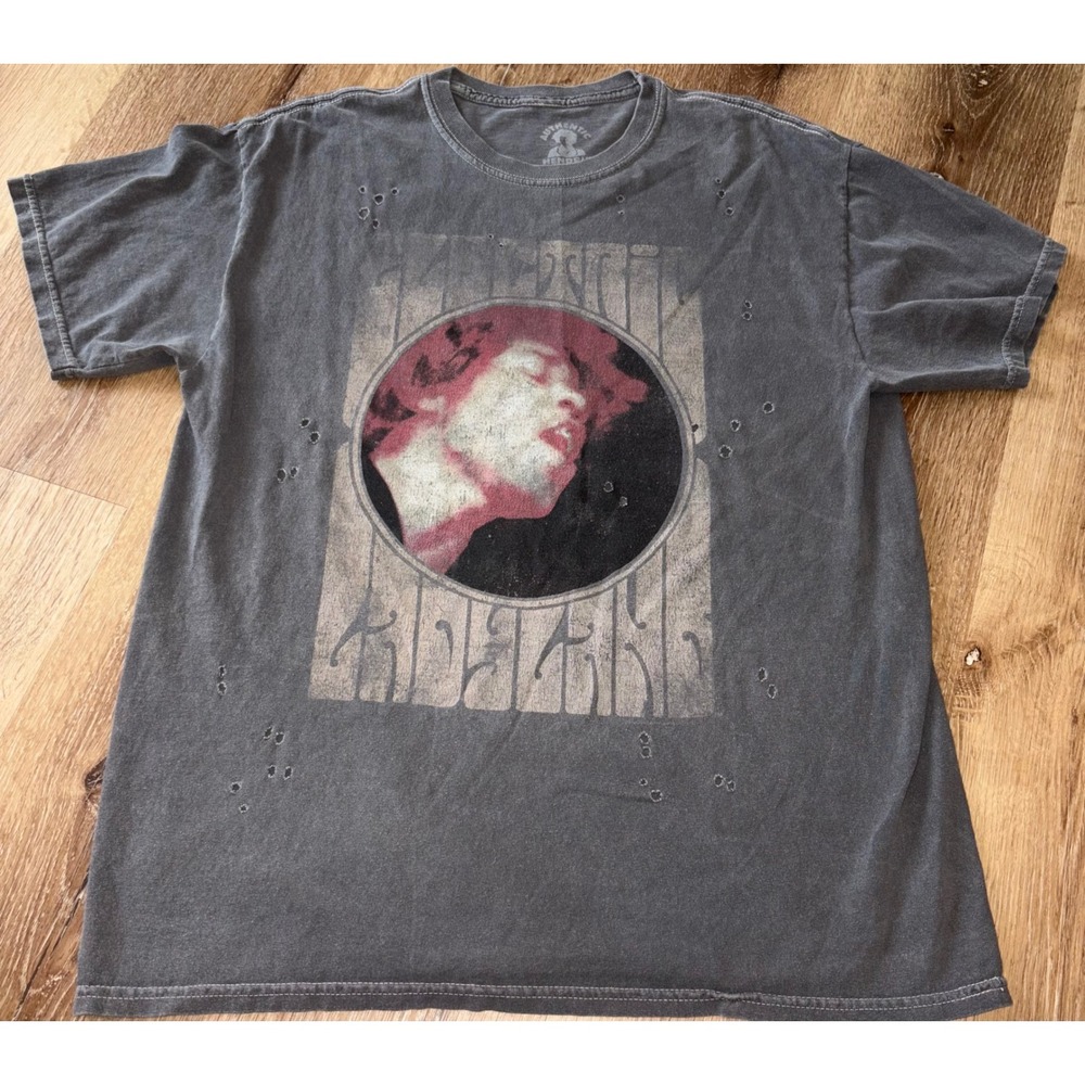 Jimi Hendrix Graphic T Shirt Authentic Goodie Two Sleeves‎ Distressed Gray M/L